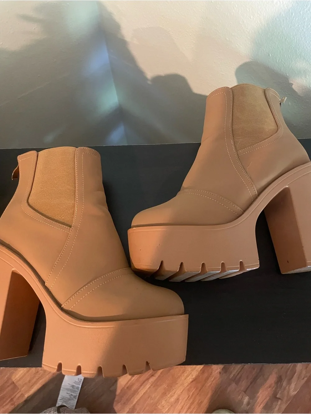 Tan Chunky Platform Ankle Boots